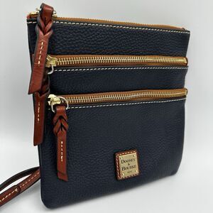 Dooney & Bourke Pebbled Navy Brown Crossbody Bag Braided Gently Used